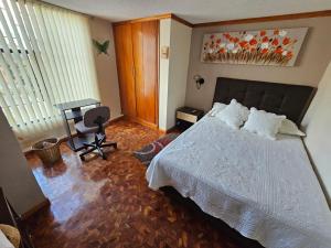 a bedroom with a bed and a desk in it at Aparta estudio de la panamericana in Pasto