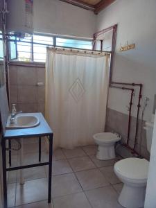 y baño con aseo y lavamanos. en LENA'S en Tinogasta