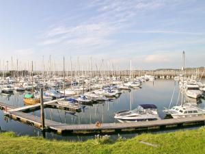 a bunch of boats docked in a marina at The Cottage in Girvan
