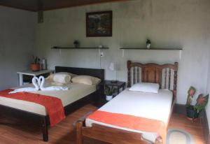 1 dormitorio con 2 camas en una habitación en Cabañas Colibrí Tayutic, en Turrialba