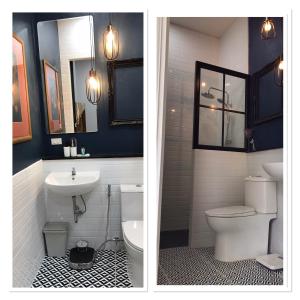 two pictures of a bathroom with a toilet and a sink at THE OAK’S in Chiang Rai