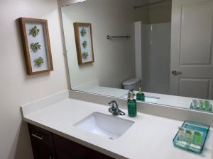 ein Bad mit einem Waschbecken und einem Spiegel in der Unterkunft Lovely and cozy apartment- Rancho in Rancho Palos Verdes
