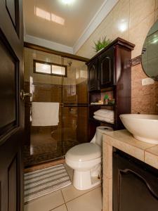 福爾圖納的住宿－Casa Las Tres Marias，浴室配有卫生间、淋浴和盥洗盆。