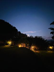 - Vistas nocturnas a una colina con árboles y luces en Hotel Tourist Residency, en Pokhara