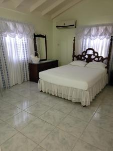 1 dormitorio con 1 cama grande y espejo en Tropical Blessings - Ocho Rios, en Saint Mary