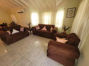 a living room with two brown couches at Tropical Blessings - Ocho Rios in St Mary
