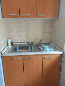 - une cuisine avec un évier et un comptoir dans l'établissement Lovely 11 Rental Ap In Myslym Shyri Tirana, à Tirana