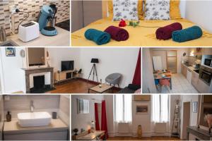 蒙特利馬爾的住宿－L'Escapade-Spacieux -Climatisation-Centre Ville，卧室和客厅的照片拼合在一起