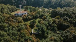 - une vue aérienne sur une maison dans la forêt dans l'établissement Apartmány Kurovický lom, 