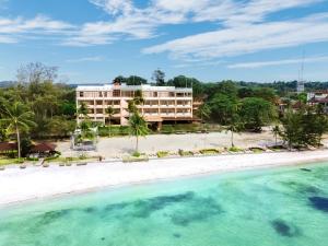 an aerial view of the resort from the beach at Agro Hotel Bintan in Telukbakau