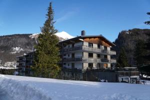 a large building in the snow with a tree at Appartement Morzine 1000 - 6 pers in Morzine
