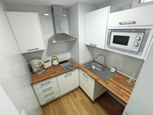 una pequeña cocina con fregadero y microondas en Apartamento DON MANUEL, en Córdoba