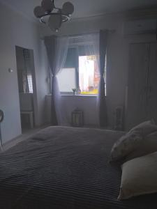 - une chambre avec un grand lit et une fenêtre dans l'établissement Central, à Podgorica