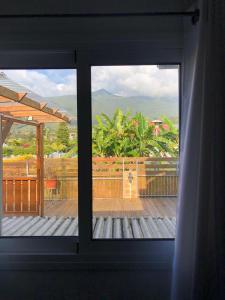 - une vue sur une terrasse depuis la fenêtre d'une maison dans l'établissement Villa Amour, à La Plaine-des-Palmistes