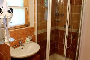 a bathroom with a shower and a sink at Anna Lak in Magyarszombatfa +27 photos