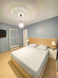 カンヌにあるLe Sun Valley - Vidéoprojecteur et Terrasse Zenのベッドルーム(大きな白いベッド1台、テレビ付)