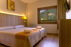 a bedroom with two beds and a window at Hotel Boltaña Ordesa in Boltaña