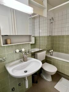 e bagno con lavandino, servizi igienici e vasca. di Gemütliche grosse Wohnung Nähe Uni a Basilea