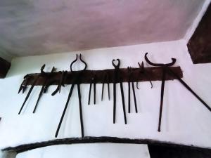 a group of antlers hanging on a wall at Ferienwohnung Alte Schmiede in Beilngries