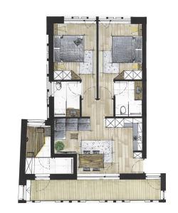 Načrt razporeditve prostorov v nastanitvi Plattnerhof Viums