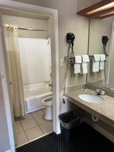 a bathroom with a sink and a toilet and a shower at Homegate Studio and Suites San Antonio in San Antonio