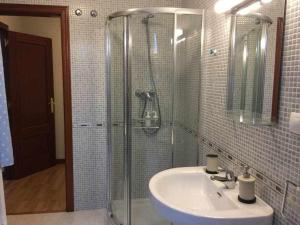 bagno con lavandino e doccia in vetro di Encanto Asturiano 