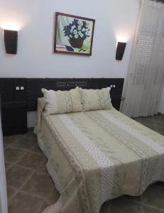 um quarto com uma cama com um cobertor em Casa rural el castillo em La Puebla de los Infantes