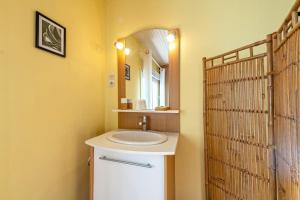 een badkamer met een wastafel en een spiegel bij Meublé De Tourisme Acanthe in Camaret-sur-Mer