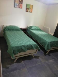 - deux lits assis l'un à côté de l'autre dans une pièce dans l'établissement Cabañita Villa Bella Tarija, à Tarija
