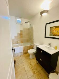 a bathroom with a sink and a toilet and a shower at Villa Kogayon in Le Bar-sur-Loup