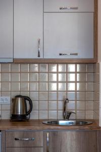 a kitchen with a sink and a tea kettle at Kenzy Apartments in Ulcinj