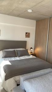 a bedroom with a large bed in a room at Dpto luminoso Movistar Arena in Buenos Aires