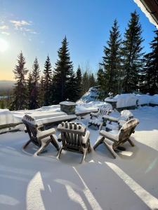 a group of tables and chairs in the snow at Chalet De Luxe 518 in Trysil