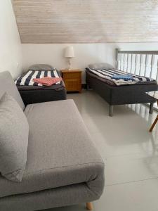 ein Wohnzimmer mit 2 Betten und einem Sofa in der Unterkunft Ryytli House Maidla village Märjamaa County estonia in Märjamaa
