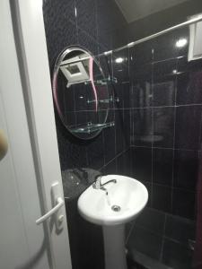 a bathroom with a sink and a mirror at Apartment on Lado Asatiani in Batumi