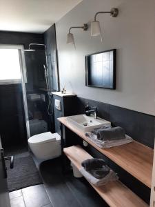 a bathroom with a sink and a toilet at Bienvenue au Gîte de Mornas in Beaumont-lès-Valence