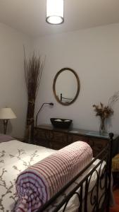 Schlafzimmer mit einem Bett und einem Wandspiegel in der Unterkunft Tina's place in Ottawa