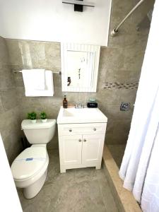 a bathroom with a white toilet and a sink at 2 Q Studio Apt With Shared Pool 01 in Clearwater