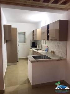 uma cozinha com um lavatório e um frigorífico em Villa Amine Flouka em Houmt Souk