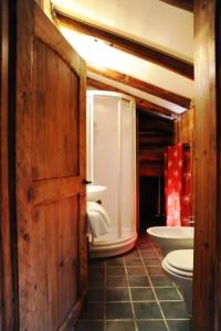 ein Badezimmer mit Toilette und Waschbecken in der Unterkunft Stadel Soussun in Champoluc