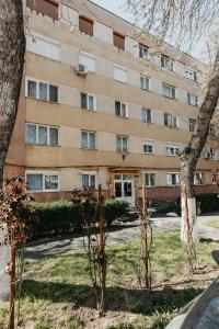 apartamentowiec z drzewami przed nim w obiekcie Augustin Apartment w mieście Arad