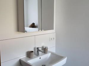a bathroom with a sink and a mirror at Regal Apartment in Pracht with Garden and Grill in Pracht