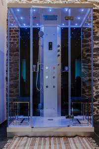 a glass enclosure with a shower in a room at Queen's Avenue, Wellness and free station E-Car in Spa