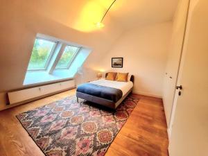 ルクセンブルクにあるLuxury 3 bedroomsのベッドルーム1室(ベッド1台、ラグ、窓付)