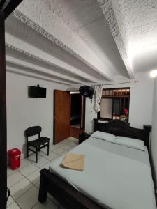 1 dormitorio con 1 cama grande y 1 silla en HOGAR DE PASO GUARACAO, en Bucaramanga