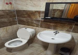 a bathroom with a toilet and a sink at Agon Boutique Hotel in Kemer