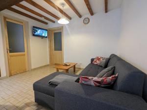 uma sala de estar com um sofá e uma televisão em Gîte La Bresse, 3 pièces, 4 personnes - FR-1-589-127 em La Bresse