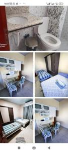 4 Bilder eines Badezimmers mit WC und Tisch in der Unterkunft Sobrado_Familiar in Boa Vista