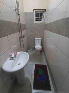 a bathroom with a sink and a toilet at Dabb Apartments in Ilorin