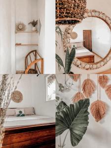 a collage of photos with plants and a mirror at Mermaid Beach in Ahangama